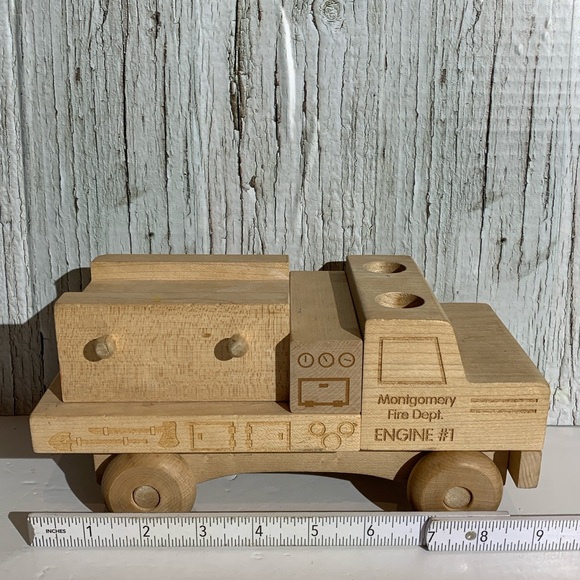 Solid Natural Wood Toy Fire Engine - Picture 7 of 8